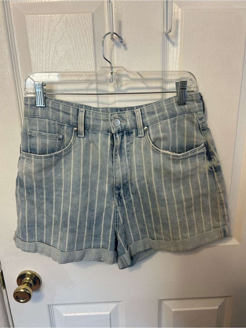 Striped Light Blue Women's Denim Shorts
